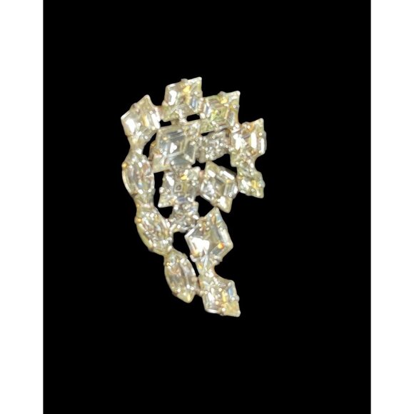 Vintage Mid Century Art Deco Silver Tone Rhinestone Clip-on Earrings - Picture 3 of 5